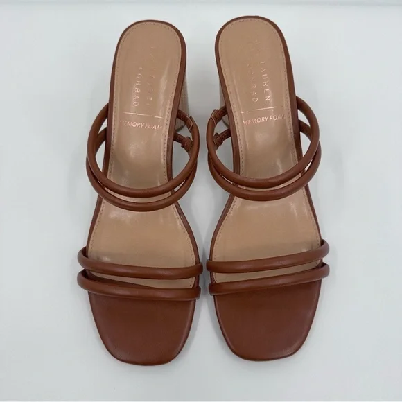 LC Lauren Conrad Sandals Women 11 NEW Brown Strappy Heel Slip On Open Toe - Picture 3 of 9